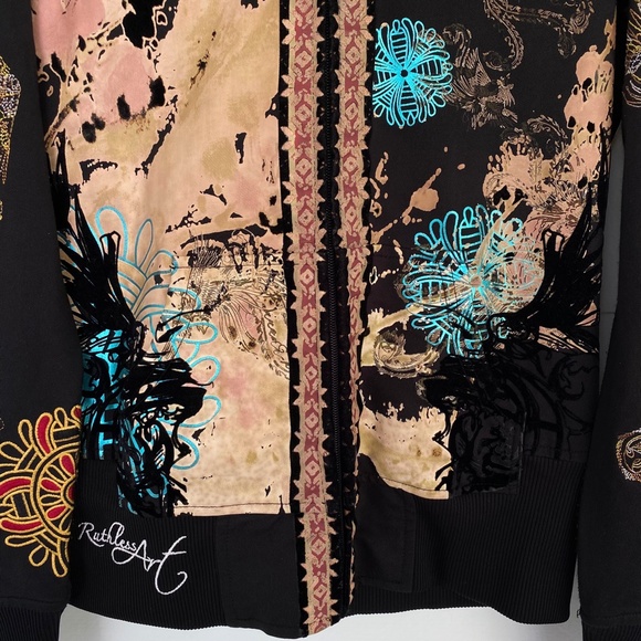 Ruthless Art Embroidered Rhinestone Embellished Black Hoodie Medium - Picture 11 of 17